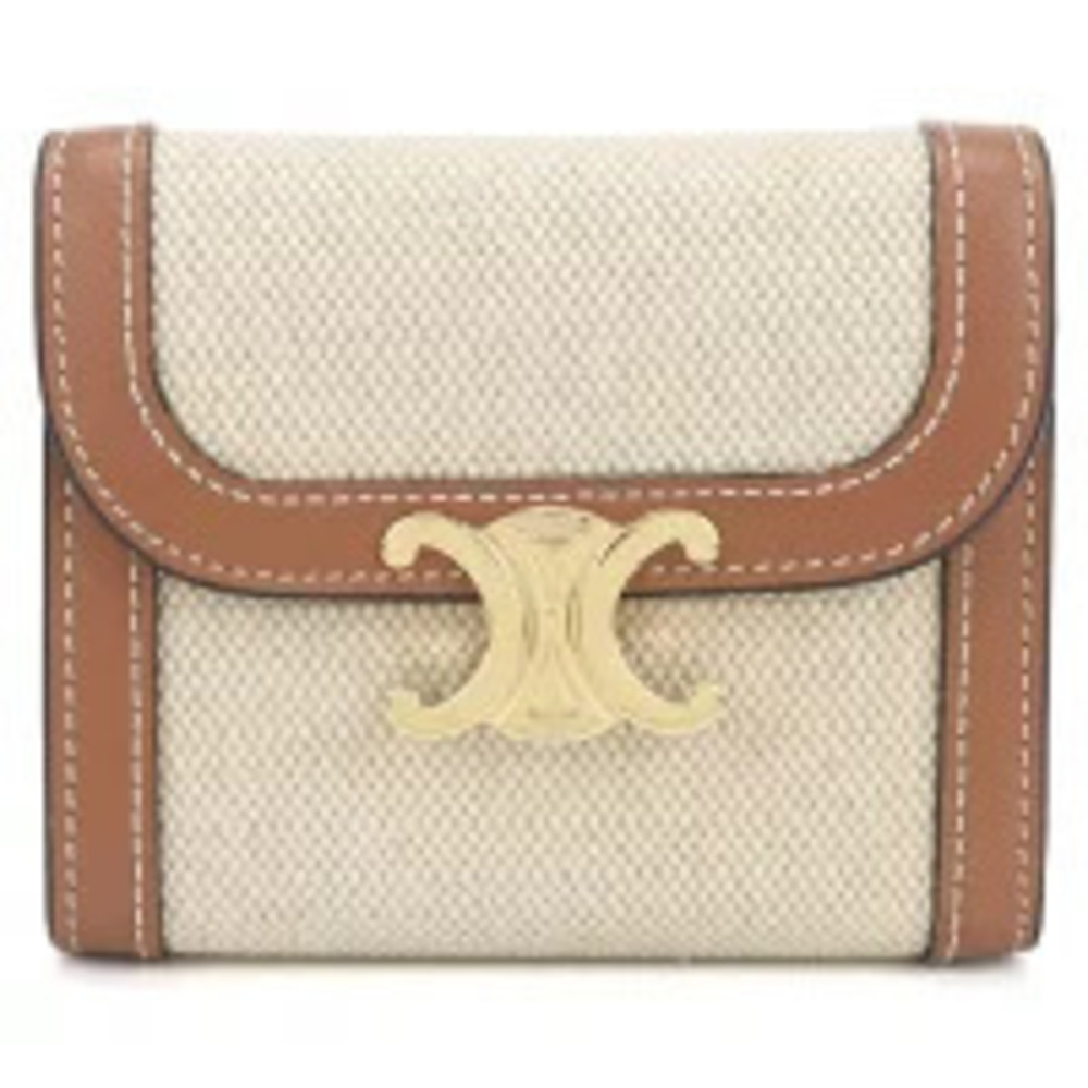 Celine Tri fold Wallet Compact Triomphe Flap Beige Cream